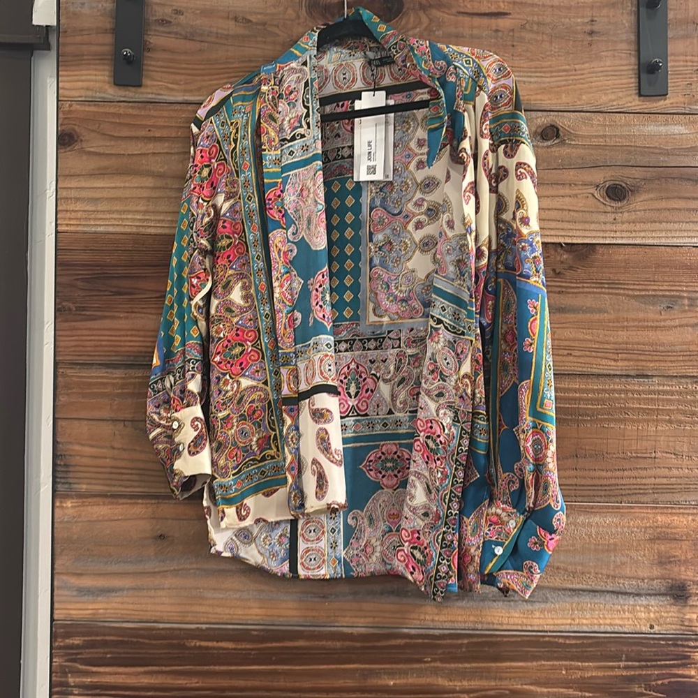 NWT Zara patchwork print satin blouse XL